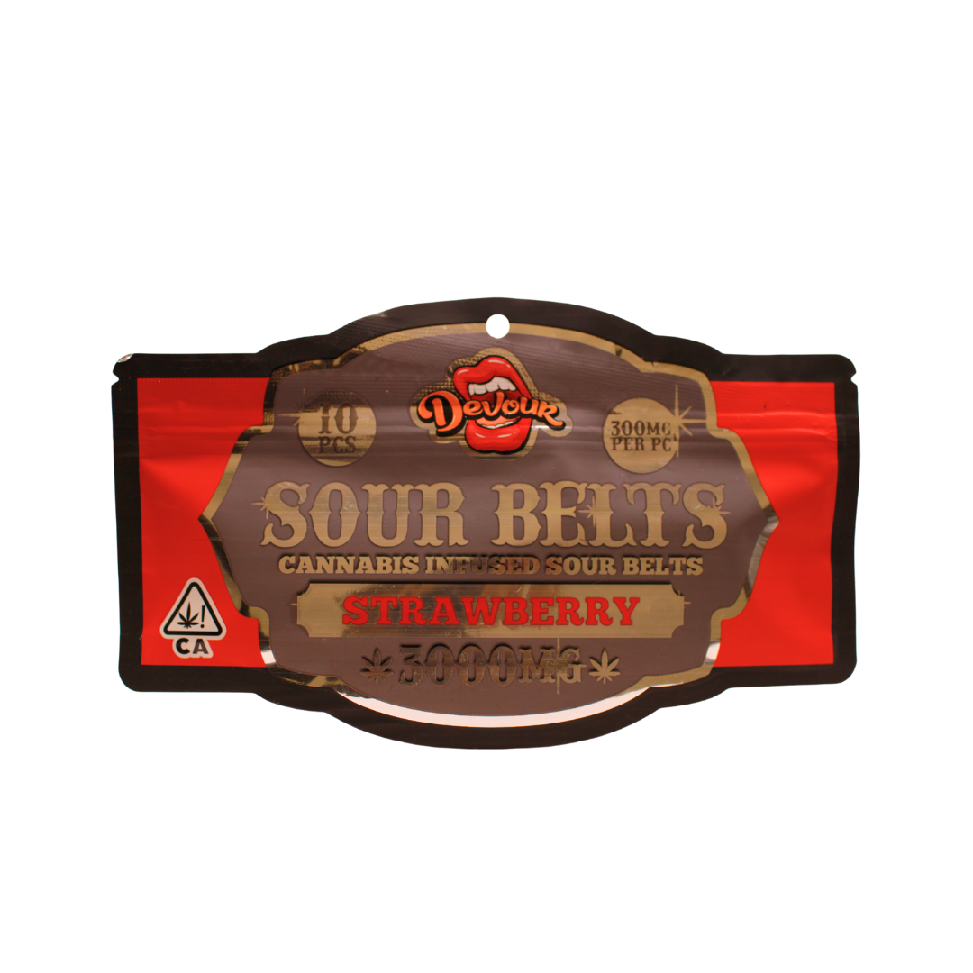 Devour Sour Belts Edible Gummies - Strawberry 3000mg